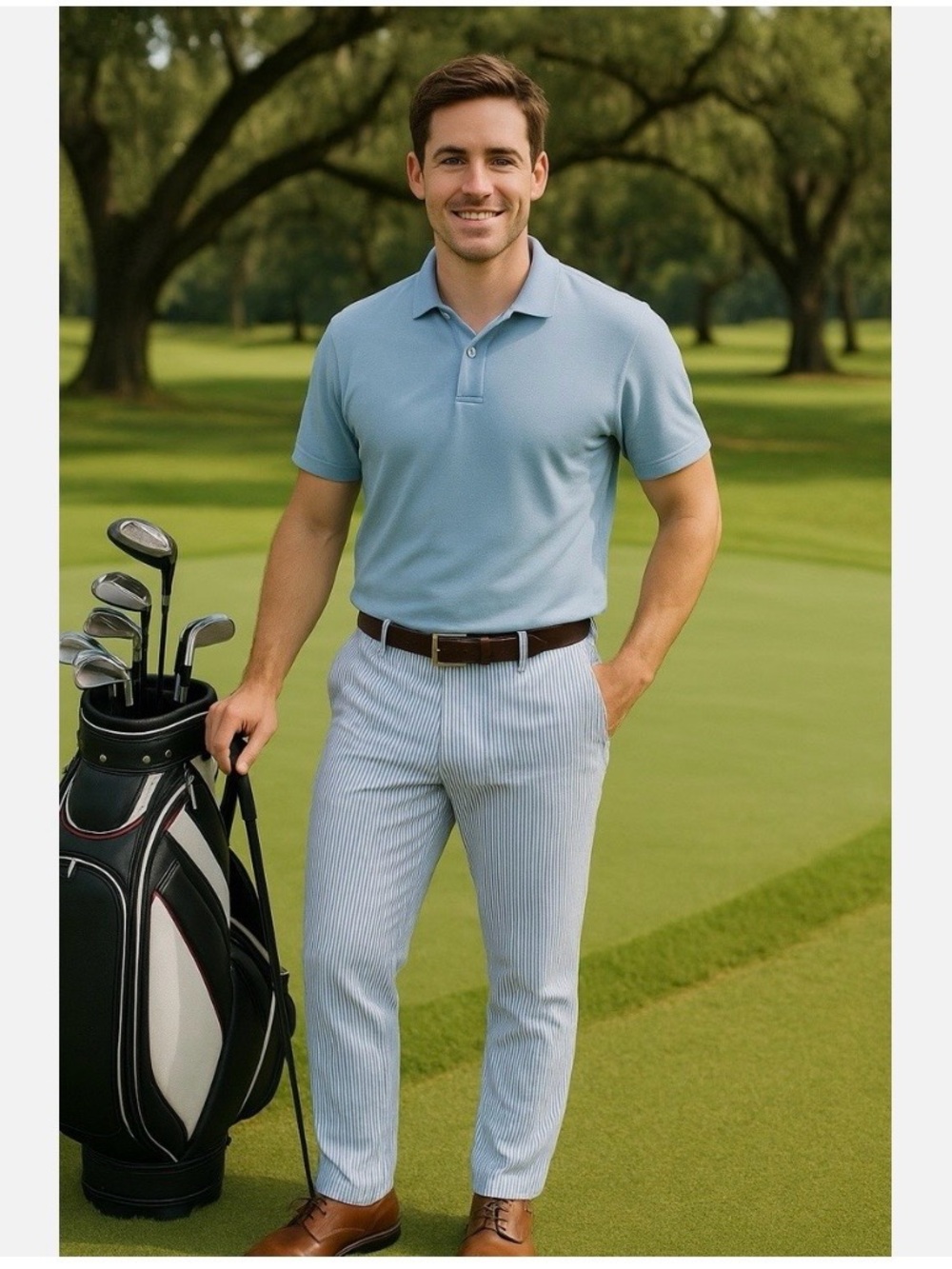 Nike Dri-Fit Golf Men’s Grey & White Pinstripe Trousers NWOT